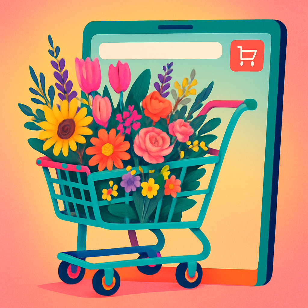 Shopping cart with flowers
